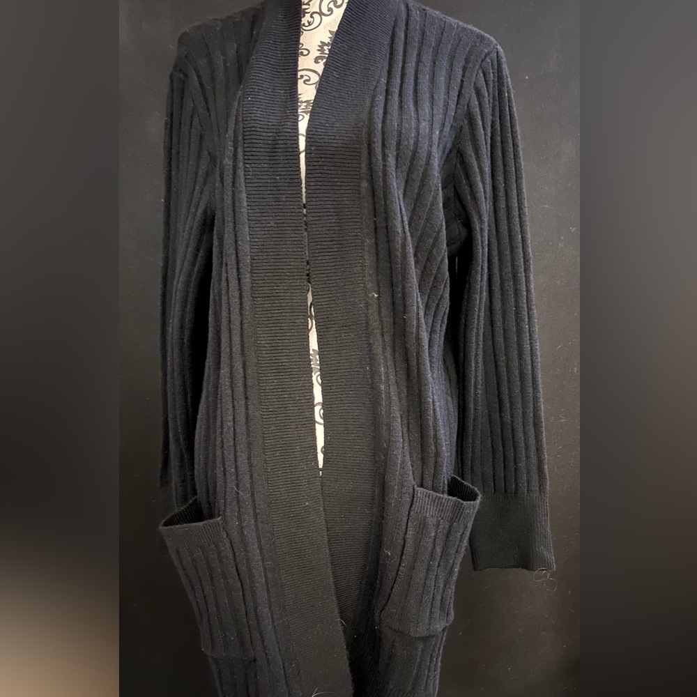 Loft Ribbed Pocket Open Cardigan in Black Size XL NWT